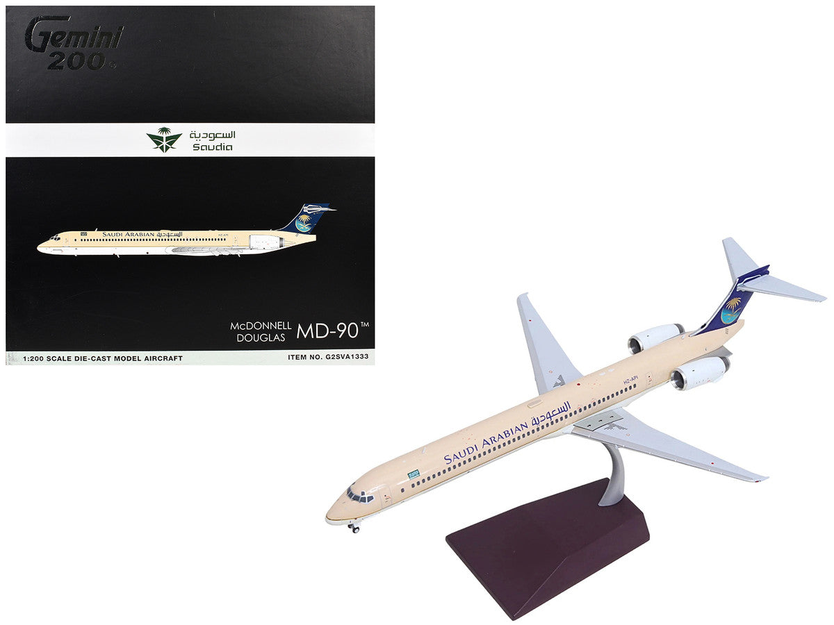 McDonnell Douglas MD-90 Commercial Aircraft "Saudia Airlines" (HZ-API) Beige with Blue Tail "Gemini 200" Series 1/200 Diecast Model by GeminiJets-4