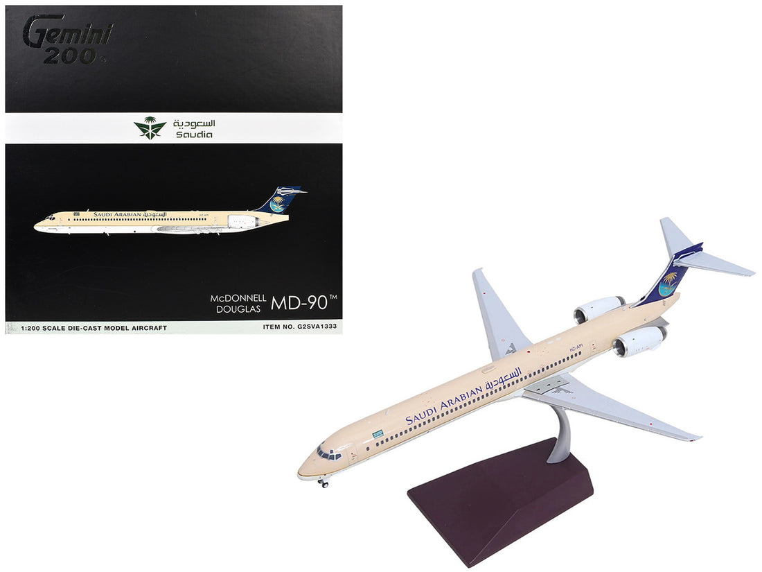 McDonnell Douglas MD-90 Commercial Aircraft "Saudia Airlines" (HZ-API) Beige with Blue Tail "Gemini 200" Series 1/200 Diecast Model by GeminiJets-4