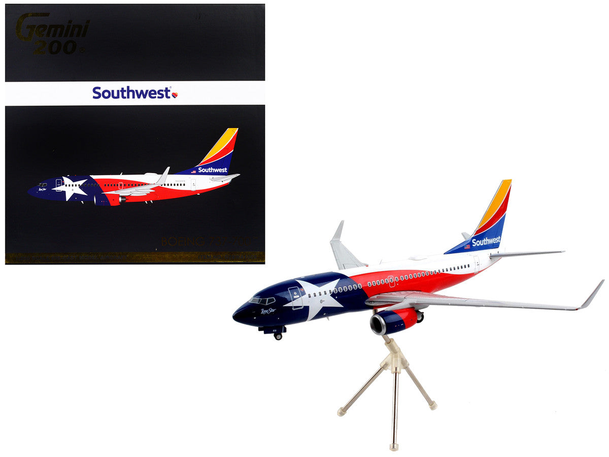 Boeing 737-700 Commercial Aircraft "Southwest Airlines - Lone Star One" Texas Flag Livery "Gemini 200" Series 1/200 Diecast Model Airplane by GeminiJets-0
