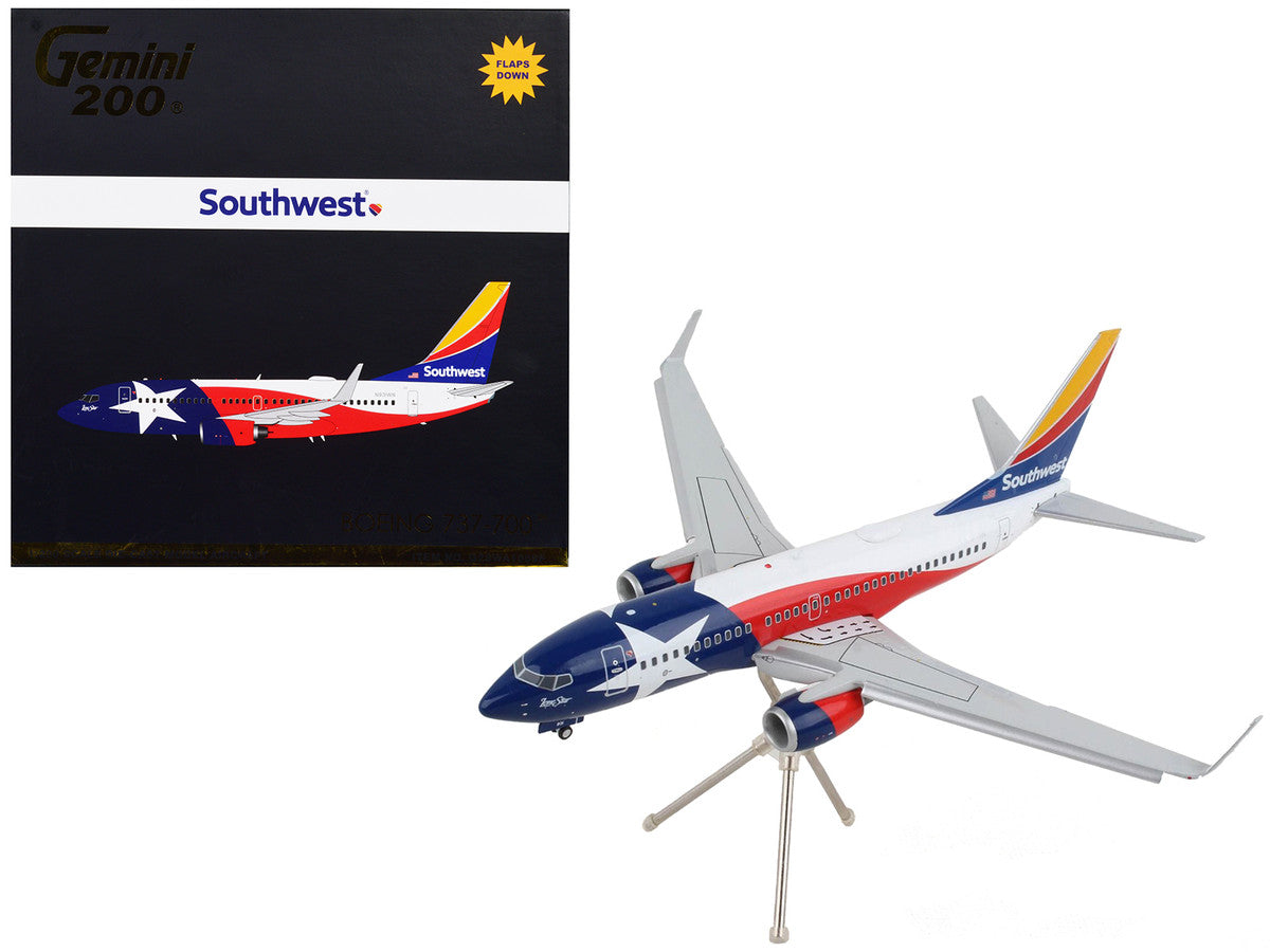 Boeing 737-700 Commercial Aircraft with Flaps Down "Southwest Airlines - Lone Star One" Texas Flag Livery "Gemini 200" Series 1/200 Diecast Model Airplane by GeminiJets-0
