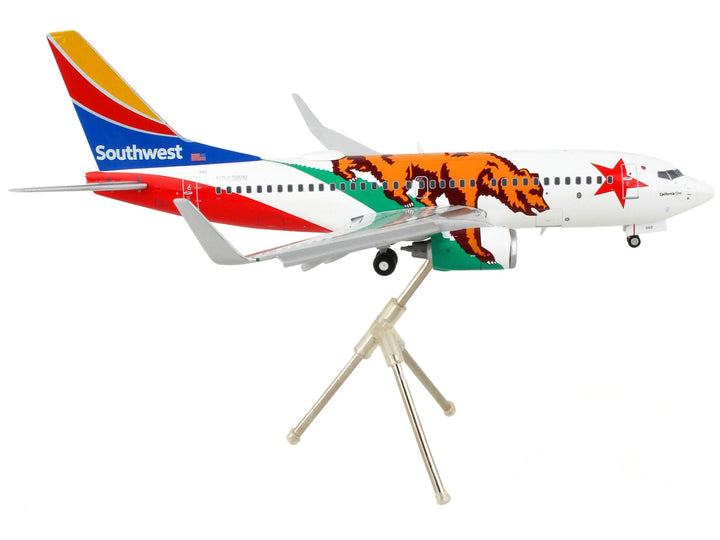 Boeing 737-700 Commercial Aircraft with Flaps Down "Southwest Airlines - California One" California Flag Livery "Gemini 200" Series 1/200 Diecast Model Airplane by GeminiJets-1