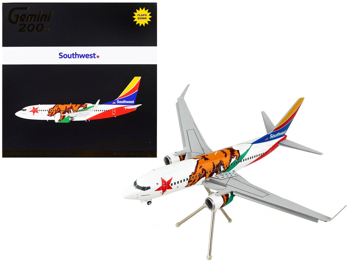 Boeing 737-700 Commercial Aircraft with Flaps Down "Southwest Airlines - California One" California Flag Livery "Gemini 200" Series 1/200 Diecast Model Airplane by GeminiJets-0