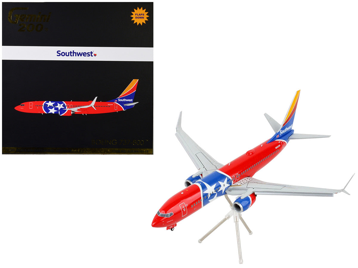 Boeing 737-800 Commercial Aircraft with Flaps Down "Southwest Airlines - Tennessee One" Tennessee Flag Livery "Gemini 200" Series 1/200 Diecast Model Airplane by GeminiJets-0