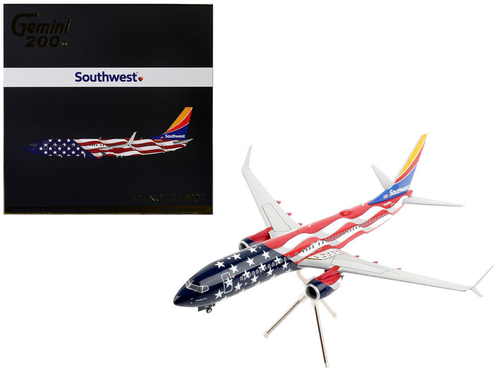 Boeing 737-800 Commercial Aircraft "Southwest Airlines - Freedom One" American Flag Livery "Gemini 200" Series 1/200 Diecast Model Airplane by GeminiJets-0