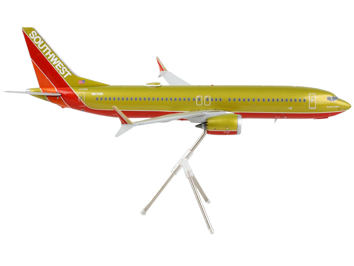 Boeing 737 MAX 8 Commercial Aircraft "Southwest Airlines" Gold and Red "Gemini 200" Series 1/200 Diecast Model Airplane by GeminiJets-1