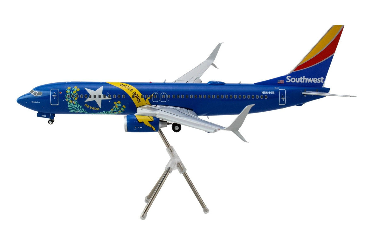 Boeing 737-800 Commercial Aircraft with Flaps Down "Southwest Airlines - Nevada One" (N8646B) Blue with Tail Stripes "Gemini 200" Series 1/200 Diecast Model Airplane by GeminiJets-1