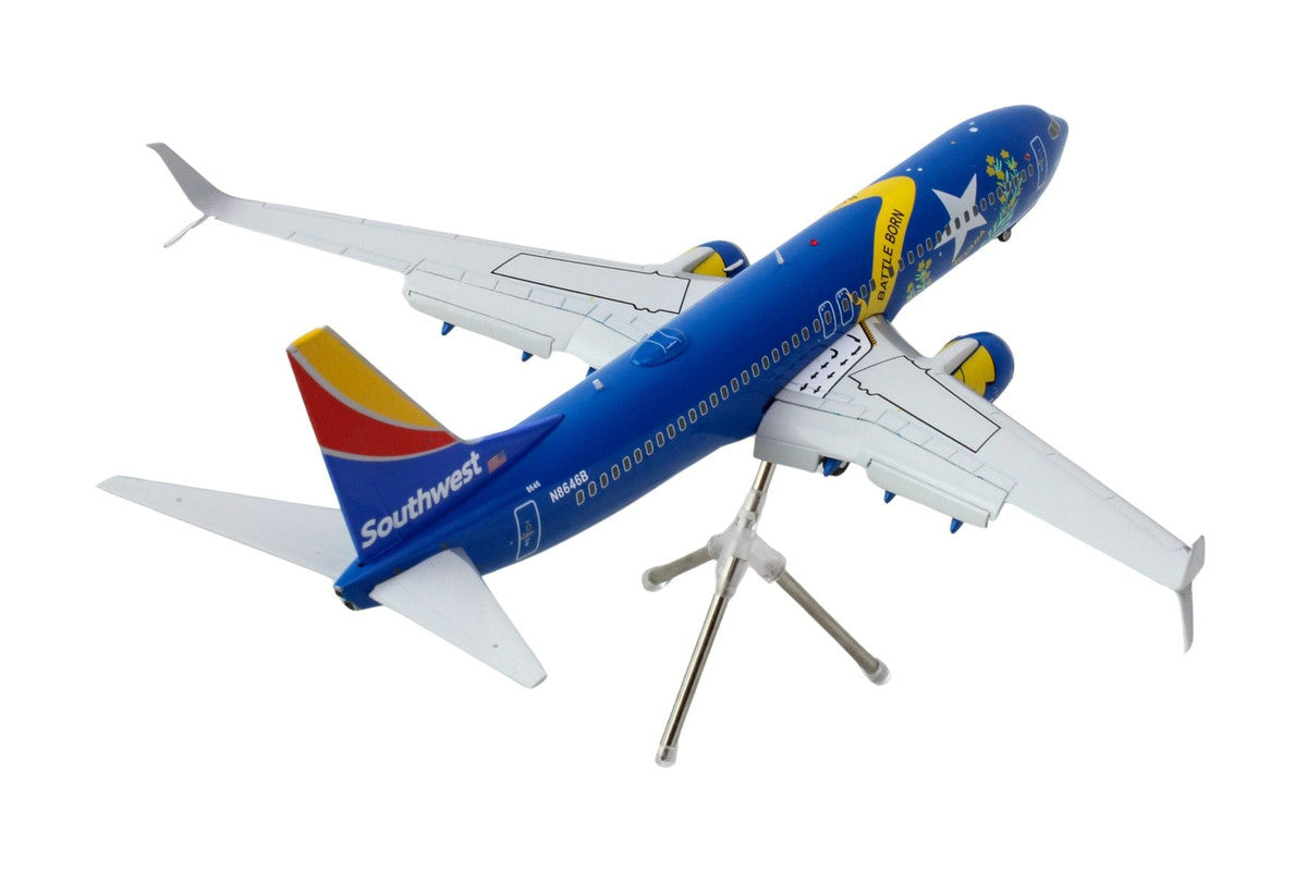 Boeing 737-800 Commercial Aircraft with Flaps Down "Southwest Airlines - Nevada One" (N8646B) Blue with Tail Stripes "Gemini 200" Series 1/200 Diecast Model Airplane by GeminiJets-2