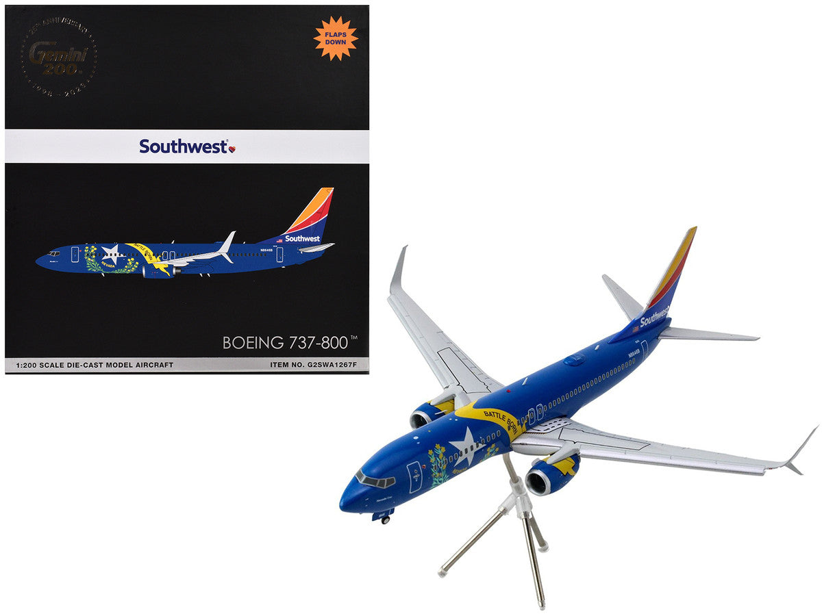 Boeing 737-800 Commercial Aircraft with Flaps Down "Southwest Airlines - Nevada One" (N8646B) Blue with Tail Stripes "Gemini 200" Series 1/200 Diecast Model Airplane by GeminiJets-0