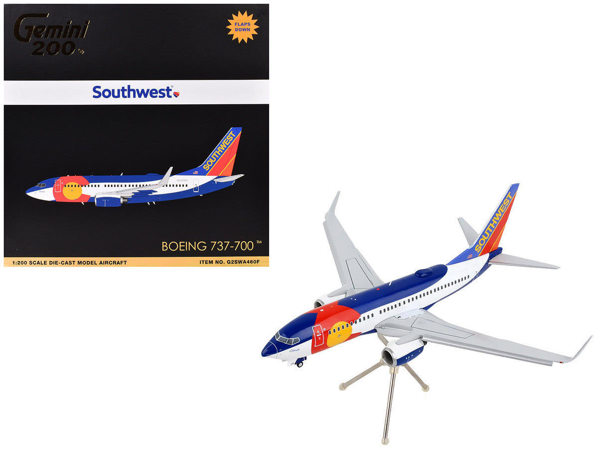 Boeing 737-700 Commercial Aircraft with Flaps Down Configuration "Southwest Airlines - Colorado One" (N230WN) White and Blue "Gemini 200" Series 1/200 Diecast Model Airplane by GeminiJets 3