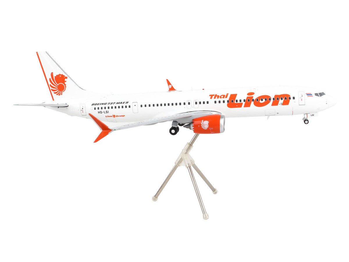 Boeing 737 MAX 9 Commercial Aircraft "Thai Lion Air" White with Orange Tail Graphics "Gemini 200" Series 1/200 Diecast Model Airplane by GeminiJets-1