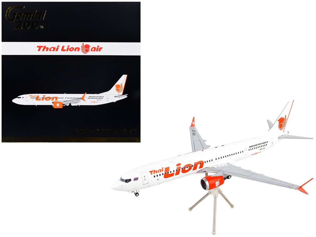 Boeing 737 MAX 9 Commercial Aircraft "Thai Lion Air" White with Orange Tail Graphics "Gemini 200" Series 1/200 Diecast Model Airplane by GeminiJets-0