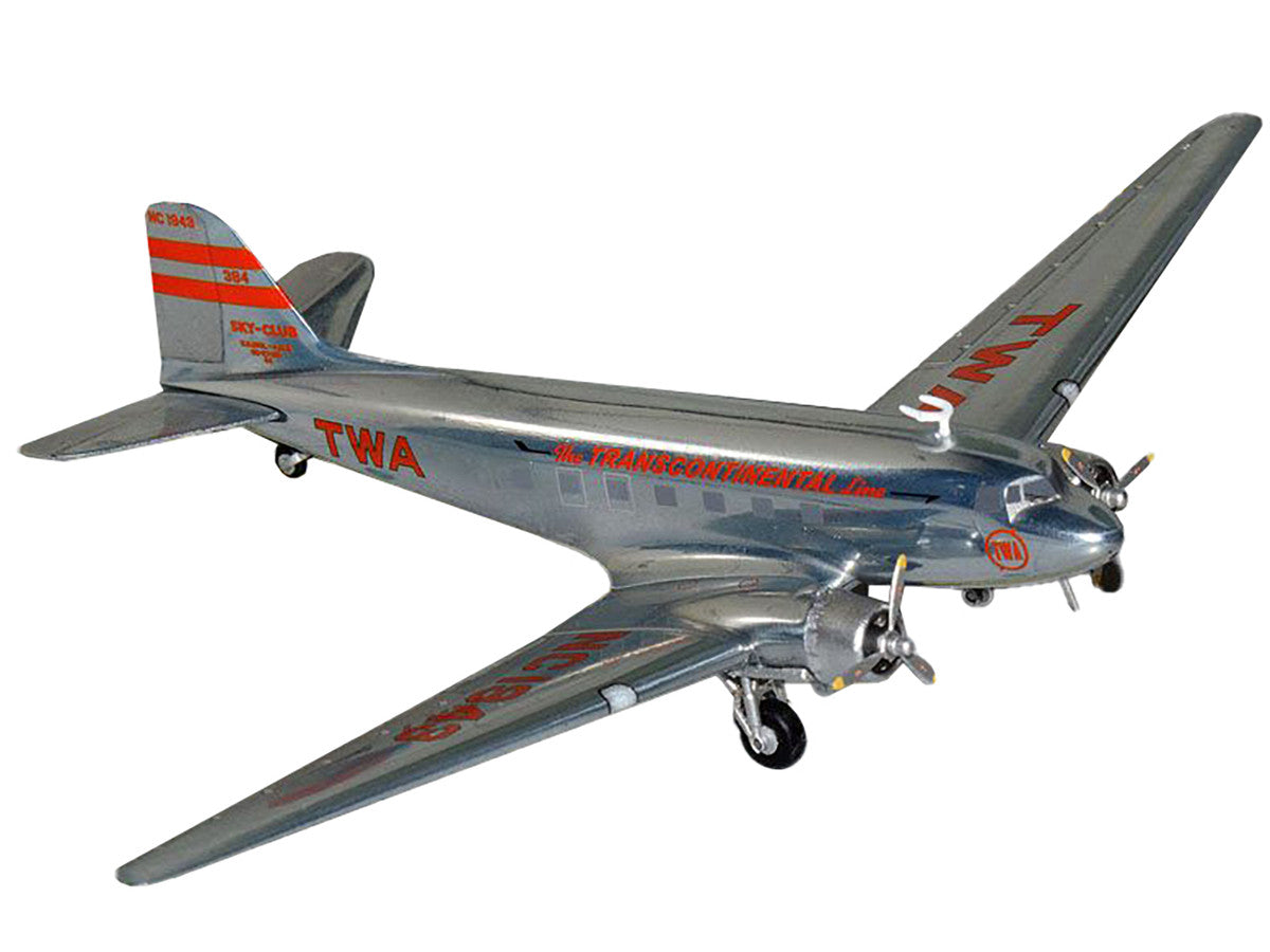 ouglas DC-3 Commercial Aircraft "TWA (Trans World Airlines)" (NC1943) Polished Metal Finish with Red Tail Stripes "Gemini 200" Series 1/200 Diecast Model Airplane by GeminiJets 2