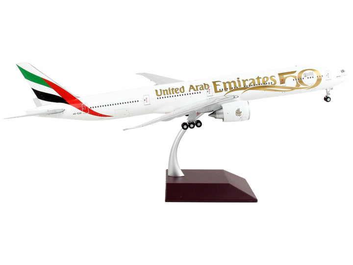 Boeing 777-300ER Commercial Aircraft "Emirates Airlines - 50th Anniversary of UAE" White with Striped Tail "Gemini 200" Series 1/200 Diecast Model Airplane by GeminiJets-1