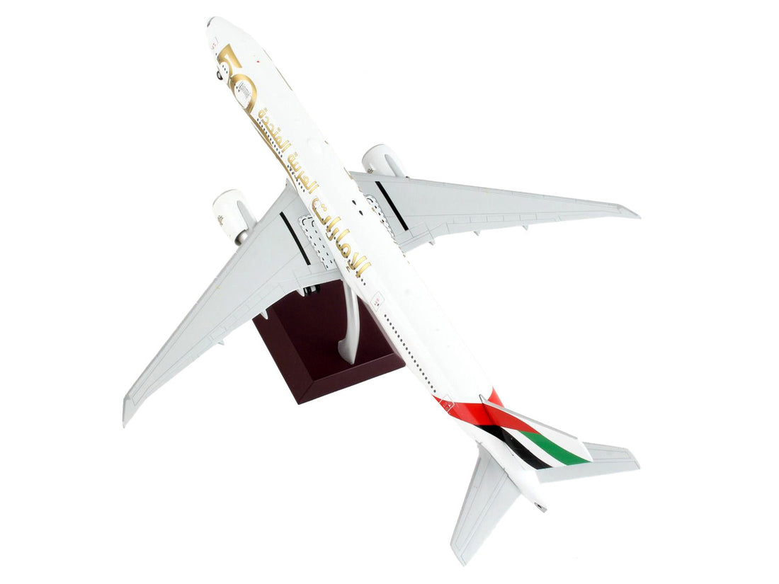 Boeing 777-300ER Commercial Aircraft "Emirates Airlines - 50th Anniversary of UAE" White with Striped Tail "Gemini 200" Series 1/200 Diecast Model Airplane by GeminiJets-2