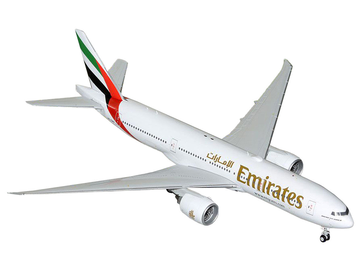 Boeing 777-200LR Commercial Aircraft "Emirates Airlines" (A6-EWA) White with Striped Tail "Gemini 200" Series 1/200 Diecast Model Airplane by GeminiJets-0