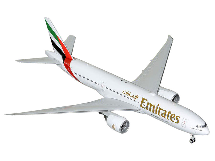 Boeing 777-200LR Commercial Aircraft "Emirates Airlines" (A6-EWA) White with Striped Tail "Gemini 200" Series 1/200 Diecast Model Airplane by GeminiJets-0
