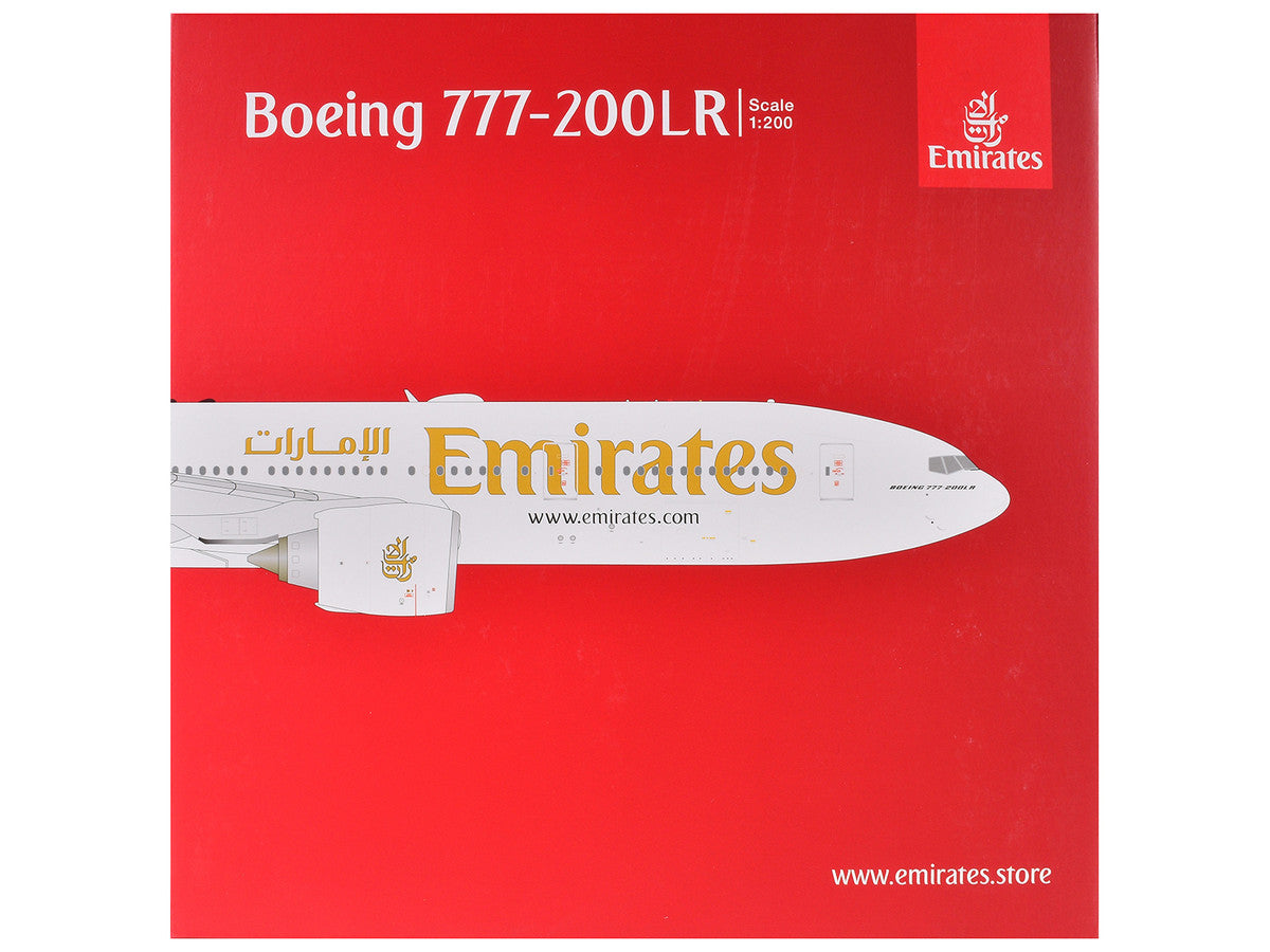 Boeing 777-200LR Commercial Aircraft "Emirates Airlines" (A6-EWA) White with Striped Tail "Gemini 200" Series 1/200 Diecast Model Airplane by GeminiJets-1