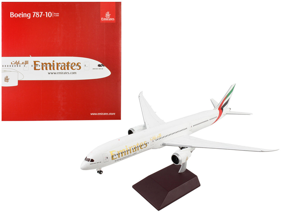 Boeing 787-10 Commercial Aircraft "Emirates Airlines" White with Striped Tail "Gemini 200" Series 1/200 Diecast Model Airplane by GeminiJets-0