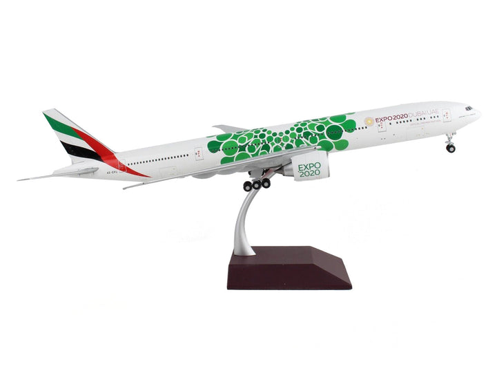 Boeing 777-300ER Commercial Aircraft "Emirates Airlines - Dubai Expo 2020" White with Green Graphics "Gemini 200" Series 1/200 Diecast Model Airplane by GeminiJets-1