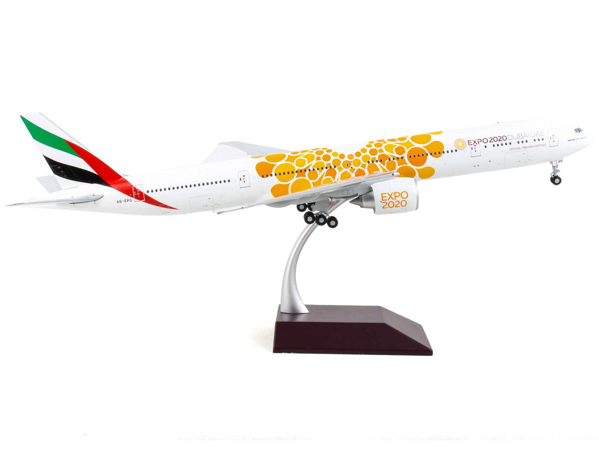 Boeing 777-300ER Commercial Aircraft "Emirates Airlines - Dubai Expo 2020" White with Orange Graphics "Gemini 200" Series 1/200 Diecast Model Airplane by GeminiJets-1