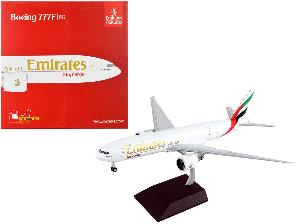 Boeing 777F Commercial Aircraft "Emirates Airlines - SkyCargo" White with Striped Tail "Gemini 200 - Interactive" Series 1/200 Diecast Model Airplane by GeminiJets-0