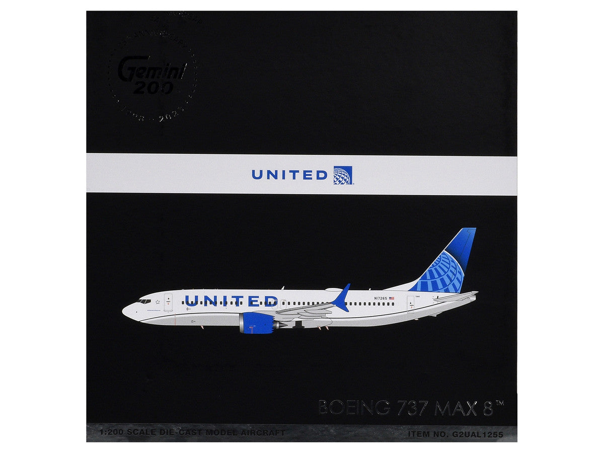 Boeing 737 MAX 8 Commercial Aircraft "United Airlines" (N17265) White with Blue Tail "Gemini 200" Series 1/200 Diecast Model Airplane by GeminiJets-1