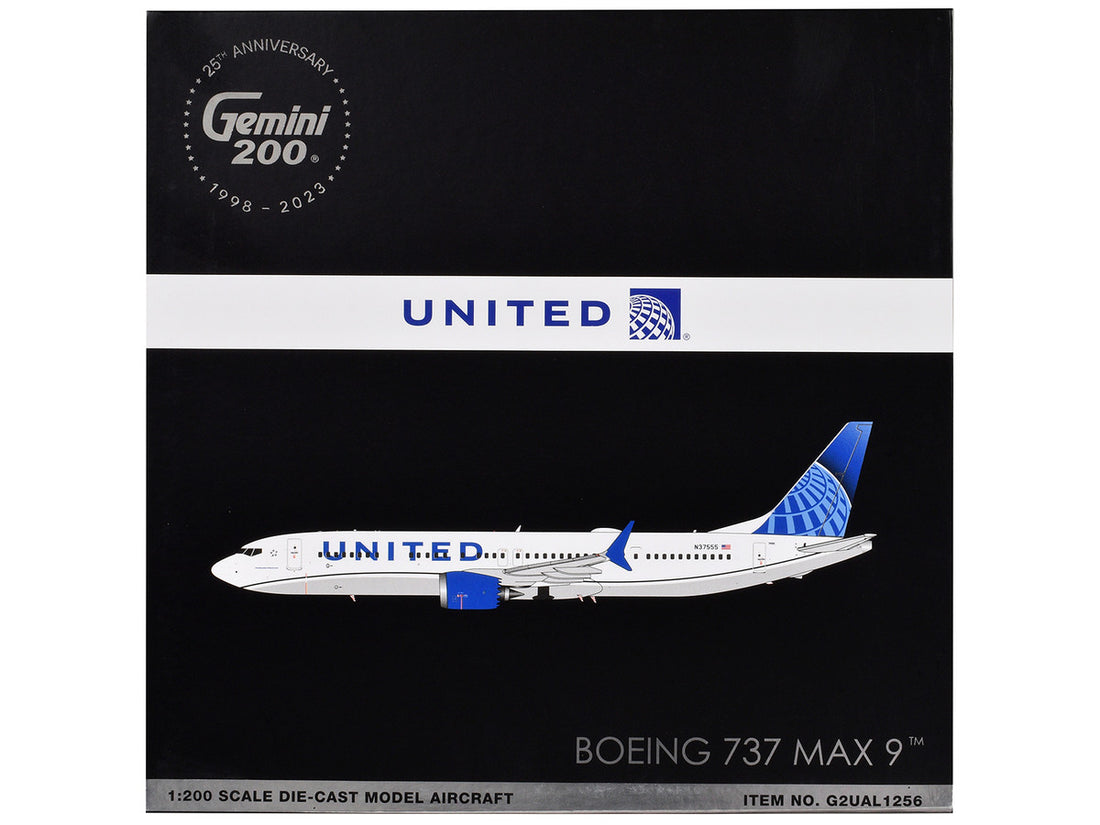 Boeing 737 MAX 9 Commercial Aircraft "United Airlines" (N37555) White with Blue Tail "Gemini 200" Series 1/200 Diecast Model Airplane by GeminiJets-1