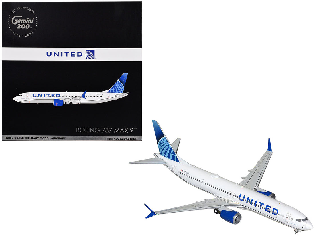 Boeing 737 MAX 9 Commercial Aircraft "United Airlines" (N37555) White with Blue Tail "Gemini 200" Series 1/200 Diecast Model Airplane by GeminiJets-2