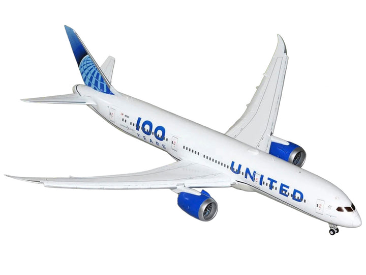 Boeing 787-9 Commercial Aircraft with Flaps Down "United Airlines 100 Years" (N61101) White with Graphics and Blue Tail "Gemini 200" Series 1/200 Diecast Model by GeminiJets 2