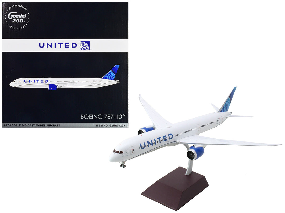 Boeing 787-10 Commercial Aircraft "United Airlines" White with Blue Tail "Gemini 200" Series 1/200 Diecast Model Airplane by GeminiJets-0