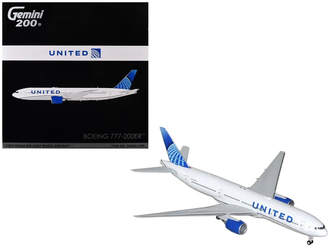 Boeing 777-200ER Commercial Aircraft "United Airlines" (N798UA) White with Blue Tail "Gemini 200" Series 1/200 Diecast Model by GeminiJets-2