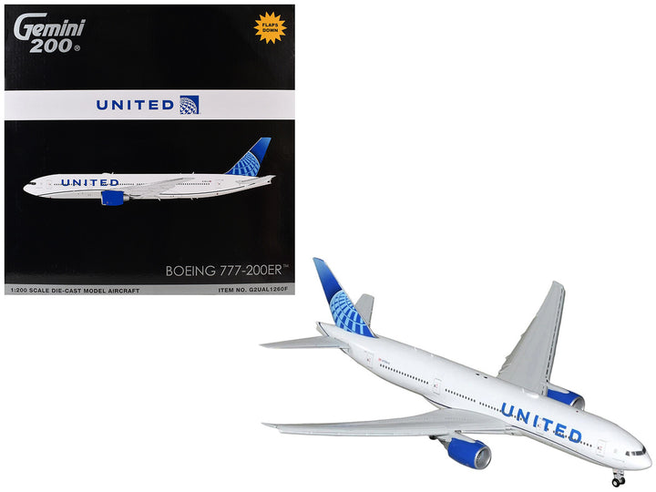 Boeing 777-200ER Commercial Aircraft with Flaps Down "United Airlines" (N798UA) White with Blue Tail "Gemini 200" Series 1/200 Diecast Model by GeminiJets-2