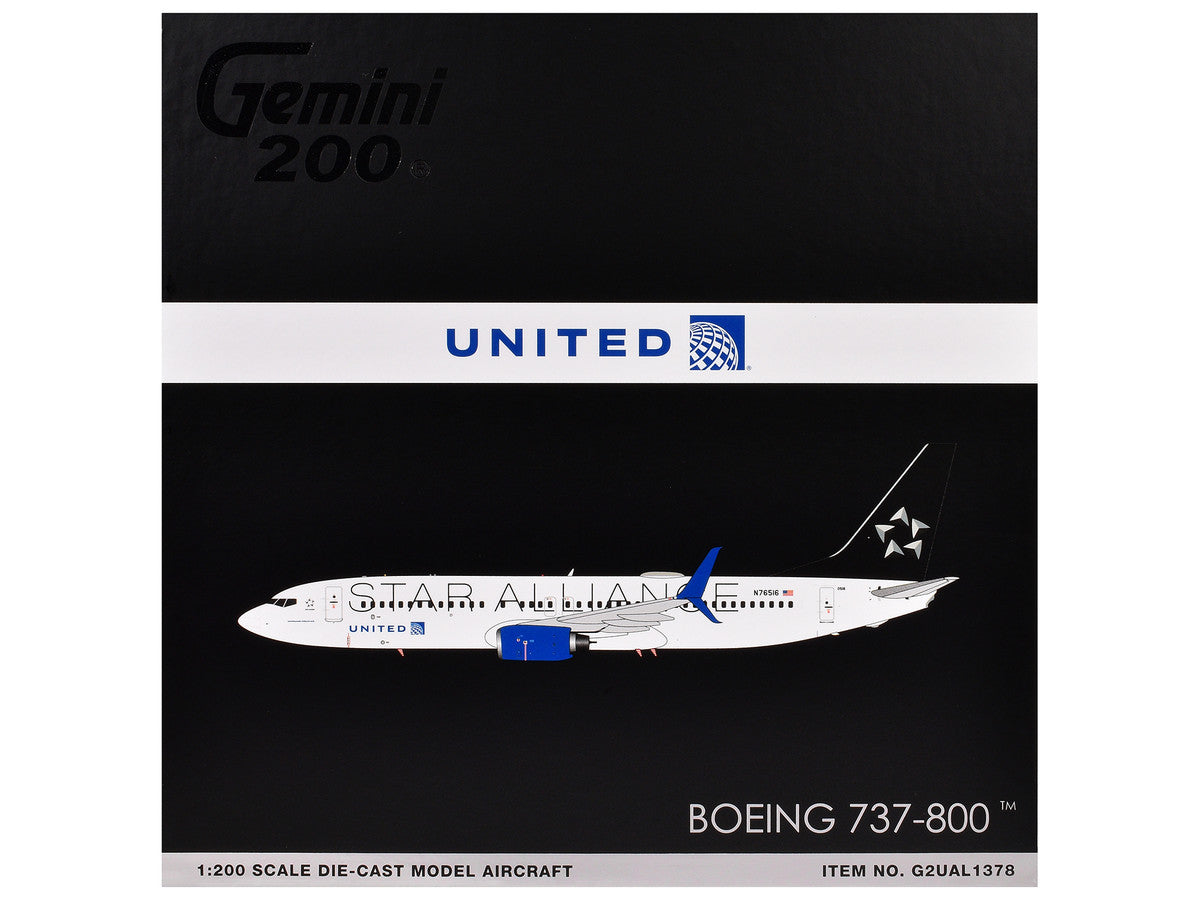 Boeing 737-800 Commercial Aircraft "United Airlines Star Alliance" (N76516) White with Black Tail "Gemini 200" Series 1/200 Diecast Model Airplane by GeminiJets-2