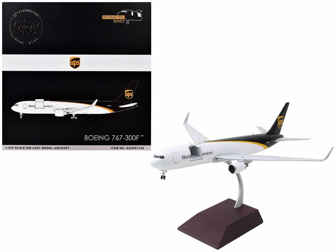 Boeing 767-300F Commercial Aircraft "UPS Worldwide Services" (N323UP) White with Brown Tail "Gemini 200 - Interactive Series" 1/200 Diecast Model Airplane by GeminiJets-0