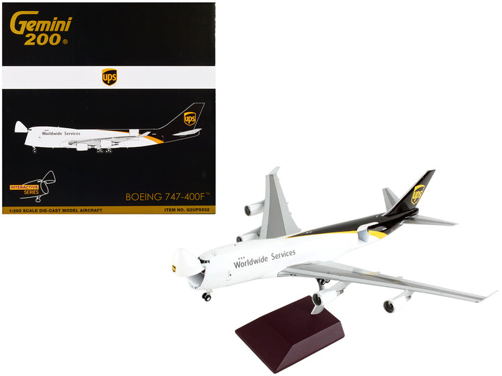 Boeing 747-400F Commercial Aircraft "UPS Worldwide Services" White with Brown Tail "Gemini 200 - Interactive" Series 1/200 Diecast Model Airplane by GeminiJets-0