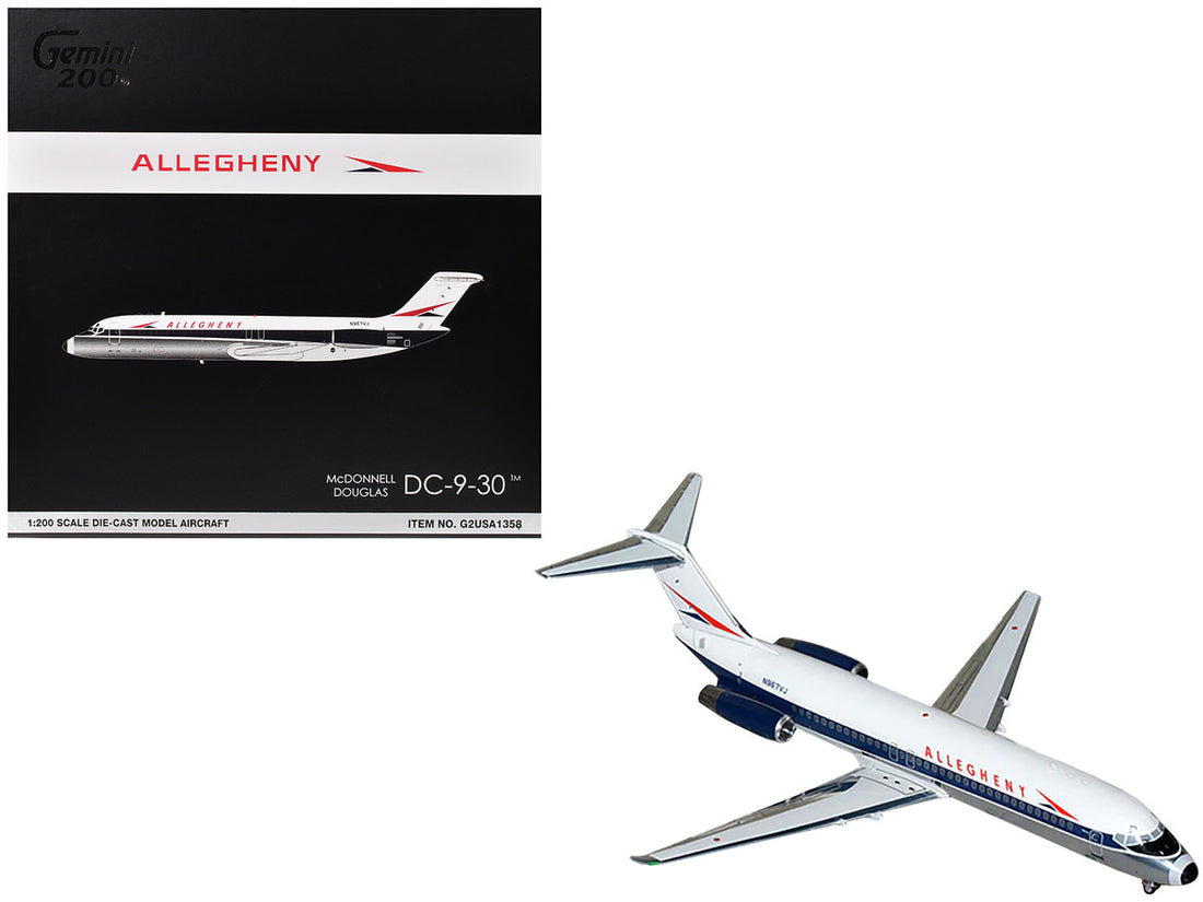McDonnell Douglas DC-9-30 Commercial Aircraft "Allegheny Airlines" (N967VJ) White with Blue Stripes "Gemini 200" Series 1/200 Diecast Model Airplane by GeminiJets-0