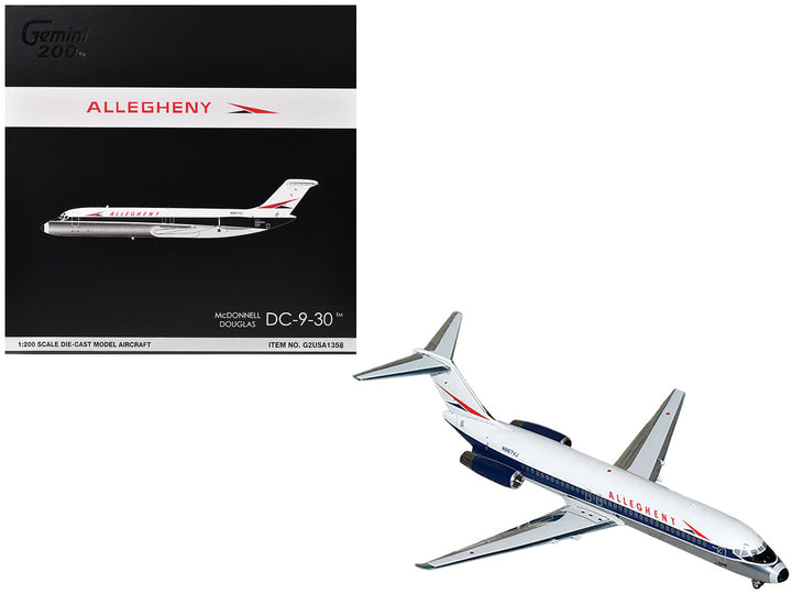McDonnell Douglas DC-9-30 Commercial Aircraft "Allegheny Airlines" (N967VJ) White with Blue Stripes "Gemini 200" Series 1/200 Diecast Model Airplane by GeminiJets-0