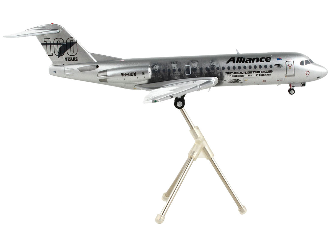 Fokker F70 Commercial Aircraft "Alliance Airlines - 100 Years First Flight from England" Silver Metallic "Gemini 200" Series 1/200 Diecast Model Airplane by GeminiJets-1