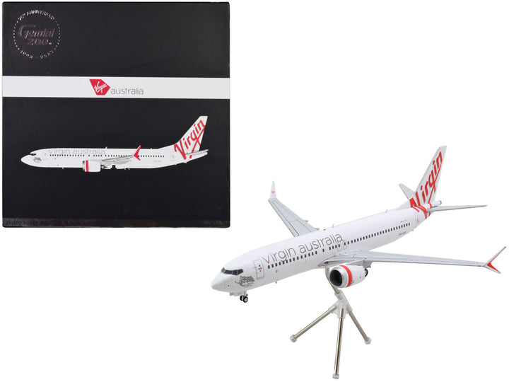 Boeing 737 MAX 8 Commercial Aircraft "Virgin Australia" (VH-8IA) White with Red Tail Graphics "Gemini 200" Series 1/200 Diecast Model Airplane by GeminiJets-0