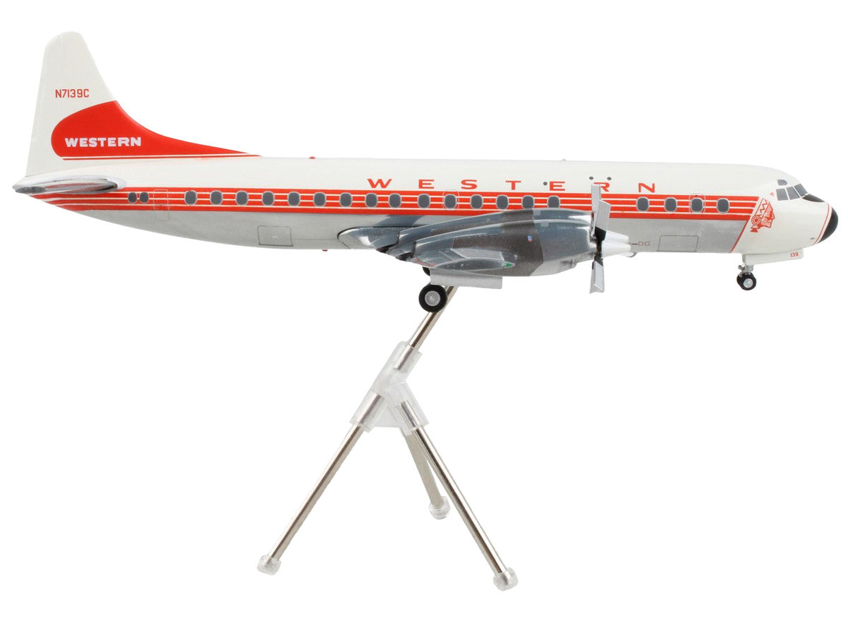 Lockheed L-188 Electra Commercial Aircraft "Western Airlines" White with Red Stripes "Gemini 200" Series 1/200 Diecast Model Airplane by GeminiJets-1