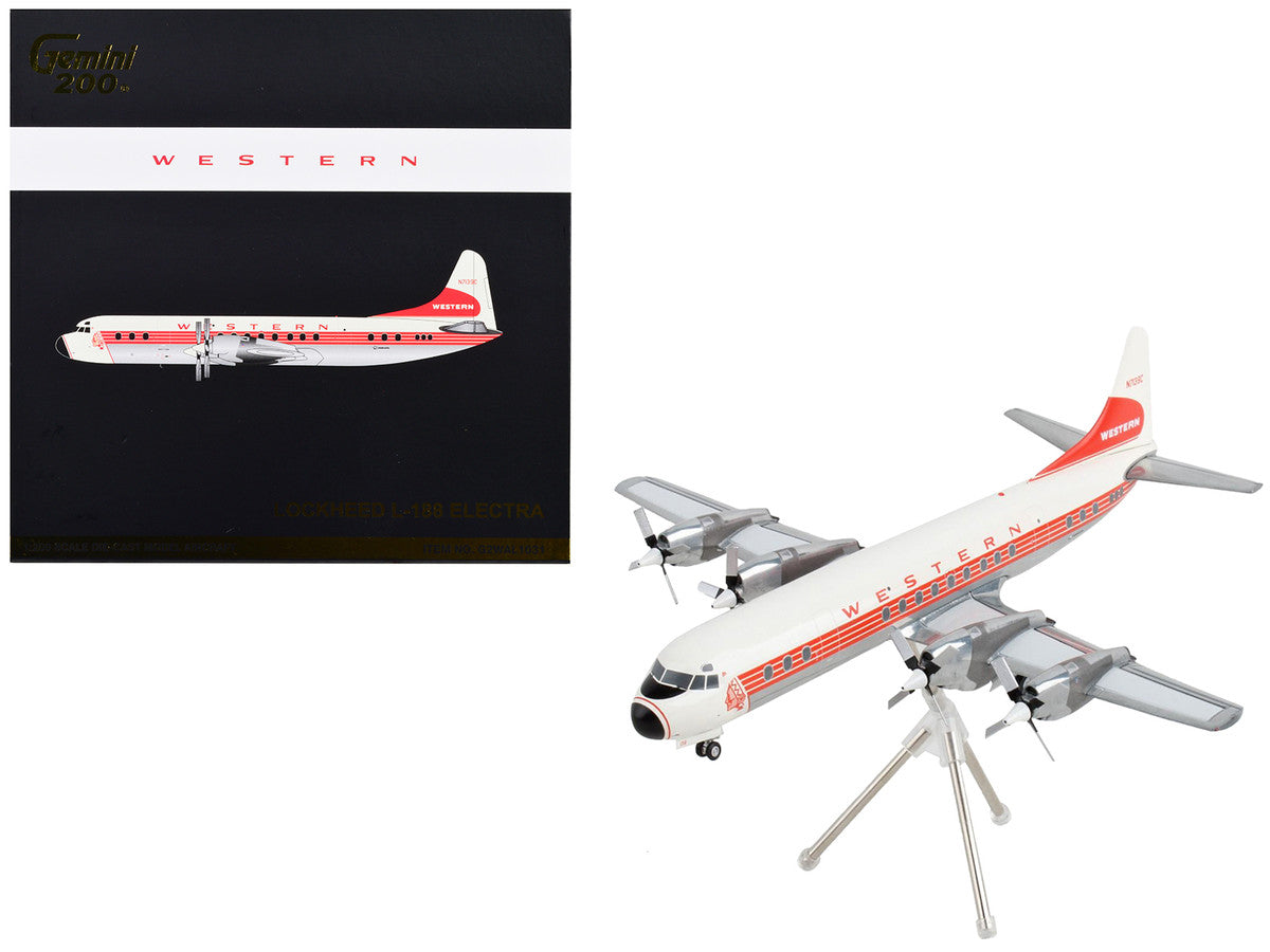 Lockheed L-188 Electra Commercial Aircraft "Western Airlines" White with Red Stripes "Gemini 200" Series 1/200 Diecast Model Airplane by GeminiJets-0