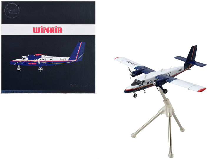 De Havilland DHC-6-300 Commercial Aircraft with Flaps Down "Winair" White and Blue with Red Stripes "Gemini 200" Series 1/200 Diecast Model by GeminiJets-0