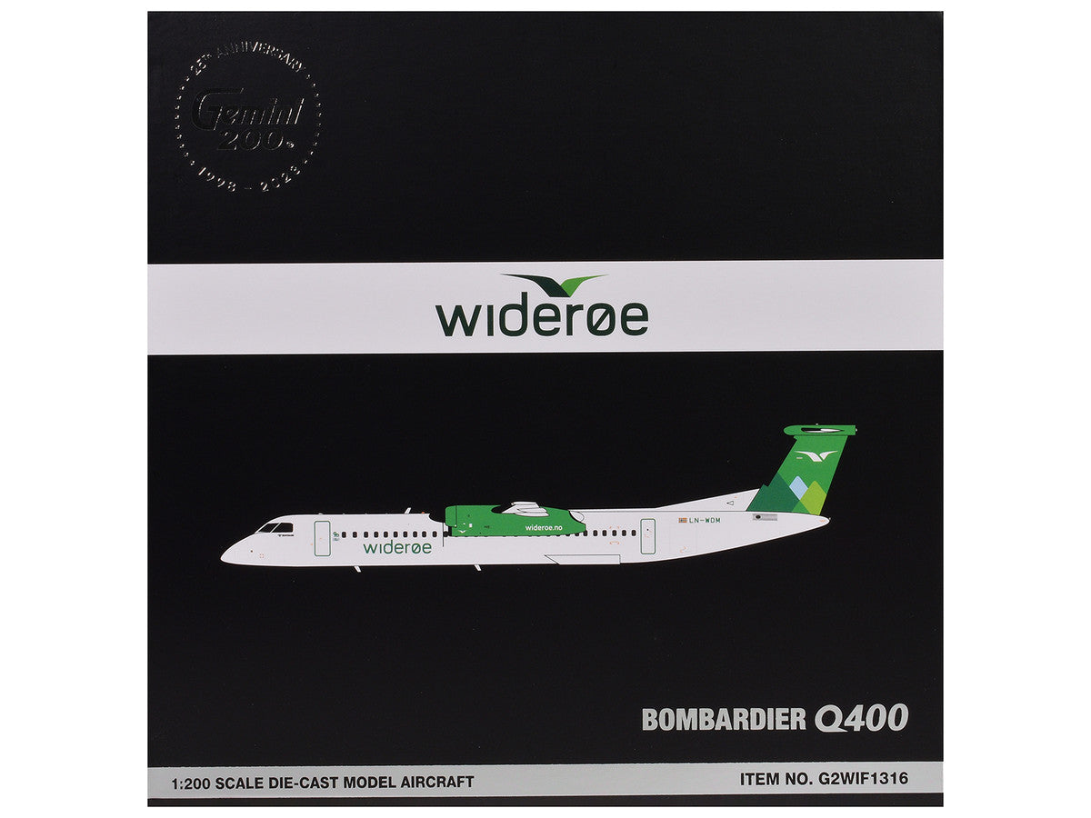 Bombardier Q400 Commercial Aircraft "Wideroe" (LN-WDM) White with Green Tail "Gemini 200" Series 1/200 Diecast Model Airplane by GeminiJets-1