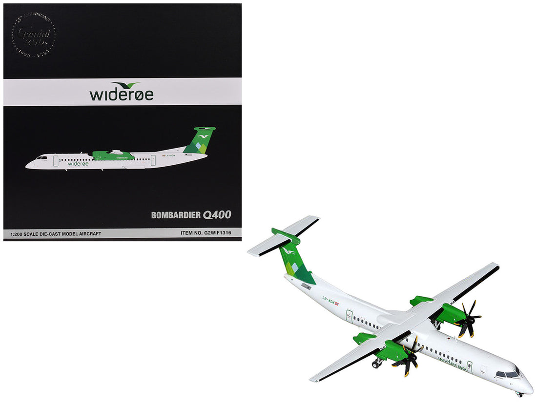 Bombardier Q400 Commercial Aircraft "Wideroe" (LN-WDM) White with Green Tail "Gemini 200" Series 1/200 Diecast Model Airplane by GeminiJets-2