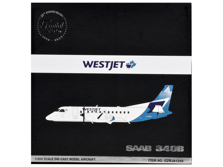 Saab 340B Commercial Aircraft "WestJet" (C-GOIA) White with Blue Stripes and Tail "Gemini 200" Series 1/200 Diecast Model Airplane by GeminiJets 2