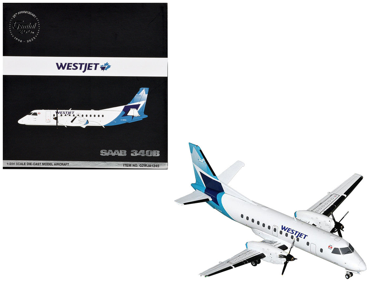Saab 340B Commercial Aircraft "WestJet" (C-GOIA) White with Blue Stripes and Tail "Gemini 200" Series 1/200 Diecast Model Airplane by GeminiJets 3