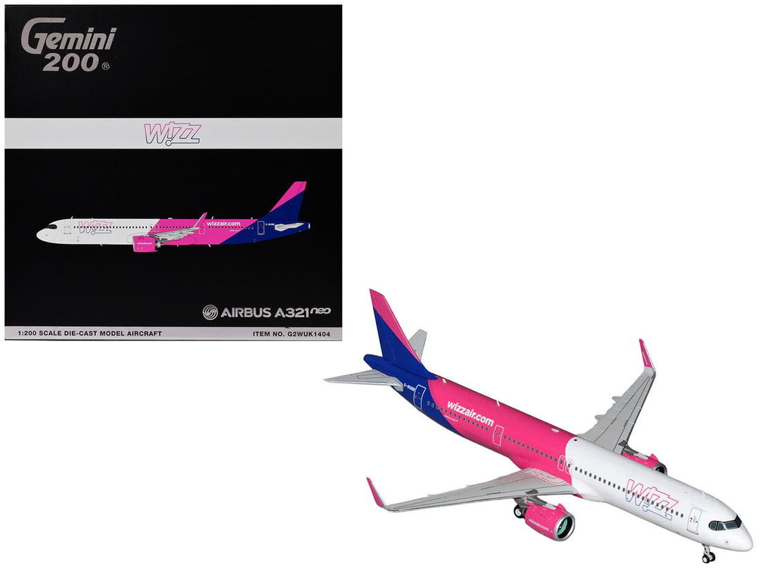 Airbus A321neo Commercial Aircraft "Wizz Air" (G-WUNB) White and Pink with Purple Tail "Gemini 200" Series 1/200 Diecast Model by GeminiJets-0