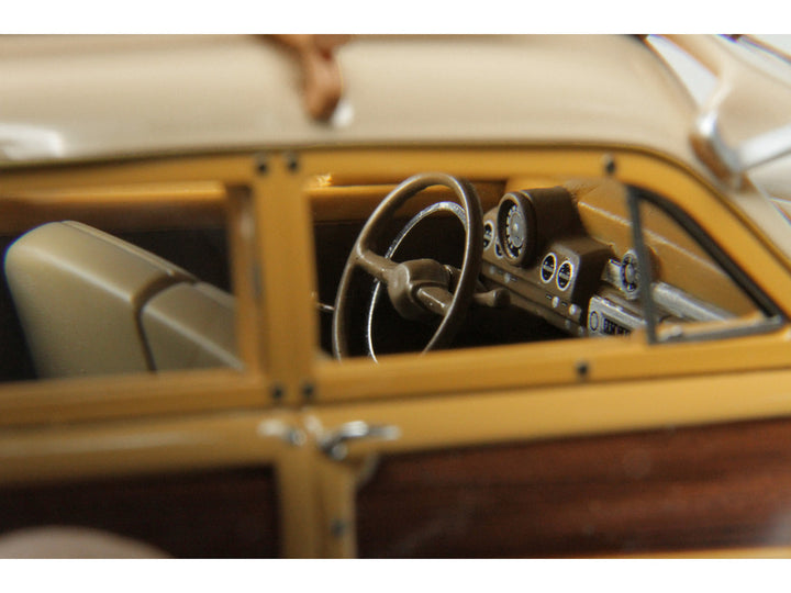 1949 Mercury Woodie Miami Cream with Yellow and Woodgrain Sides and Green Interior with Kayak on Roof Limited Edition to 200 pieces Worldwide 1/43 Model Car by Goldvarg Collection-1