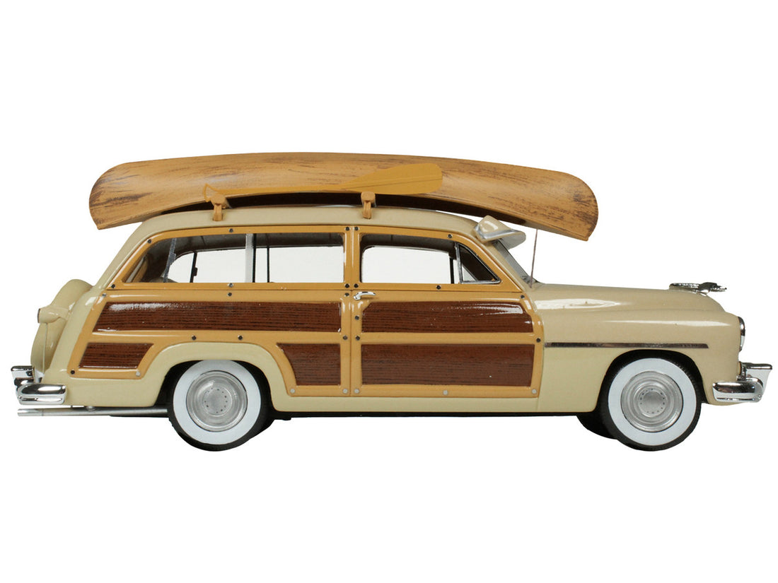 1949 Mercury Woodie Miami Cream with Yellow and Woodgrain Sides and Green Interior with Kayak on Roof Limited Edition to 200 pieces Worldwide 1/43 Model Car by Goldvarg Collection-2