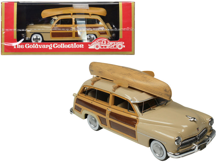 1949 Mercury Woodie Miami Cream with Yellow and Woodgrain Sides and Green Interior with Kayak on Roof Limited Edition to 200 pieces Worldwide 1/43 Model Car by Goldvarg Collection-0